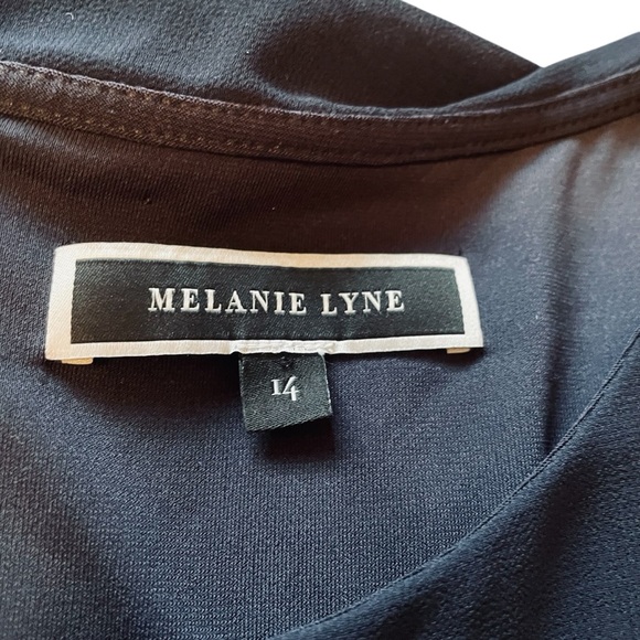 Melanie Lyne Navy Sheath Dress with sheer Overlay/ Sequined cuffs.Size 14 NWOT - Picture 9 of 16